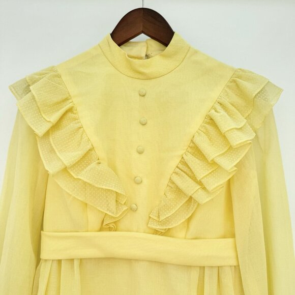 VTG 70's Handmade Gunne Sax Inspire Dot Embroid. Long Sleeve Prairie Dress Sz 6 - Picture 3 of 16